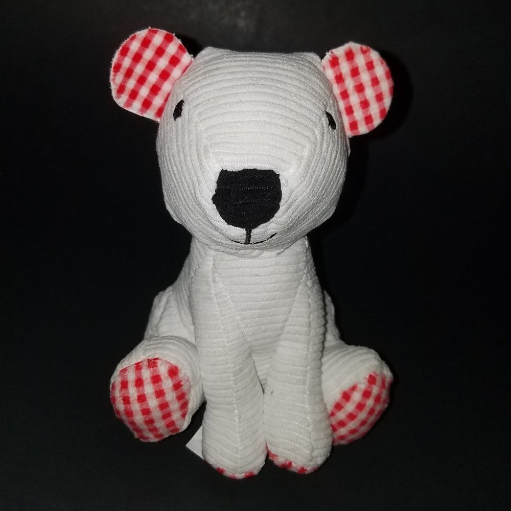Make Believe Ideas 2021 White Plush Bear Ribbed Red Gingham Plaid 6" Stuffed Toy